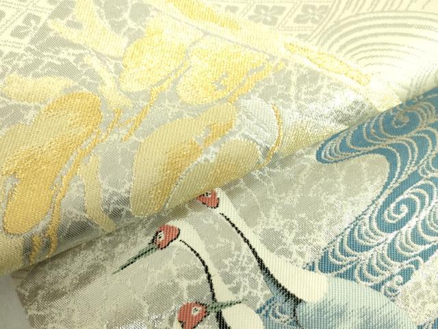 平和屋着物●両面　半幅帯　琳派の檜扇　プラチナ箔　正絹　逸品　未使用　DABB7798op