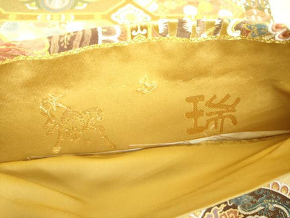 平和屋着物●六通柄袋帯 唐織 龍 飛鶴花文 金糸 正絹 逸品 DABB7800op