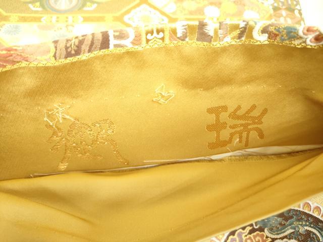 平和屋着物●六通柄袋帯 唐織 龍 飛鶴花文 金糸 正絹 逸品 DABB7800op