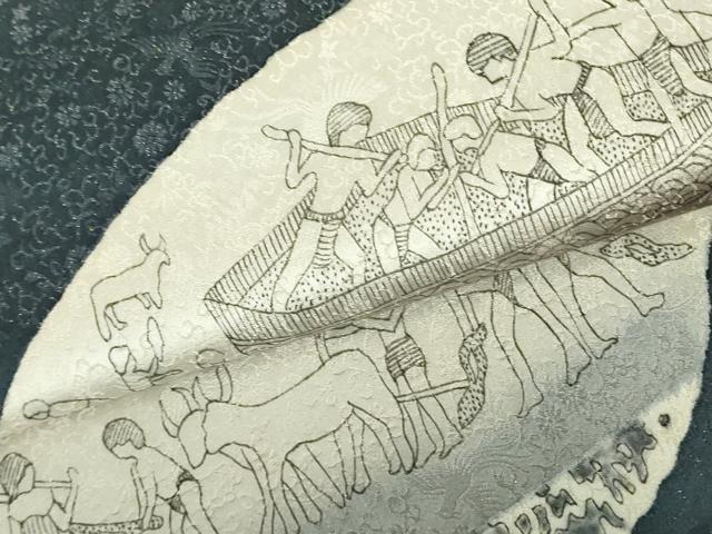 平和屋着物●樋熊哲也 太鼓柄袋帯 エジプト壁画 金通し地 正絹 逸品 未使用 DABB7803op