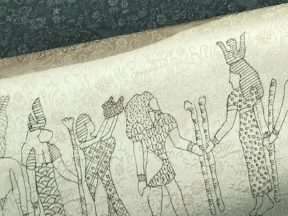 平和屋着物●樋熊哲也 太鼓柄袋帯 エジプト壁画 金通し地 正絹 逸品 未使用 DABB7803op