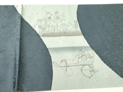 平和屋着物●樋熊哲也 太鼓柄袋帯 エジプト壁画 金通し地 正絹 逸品 未使用 DABB7803op