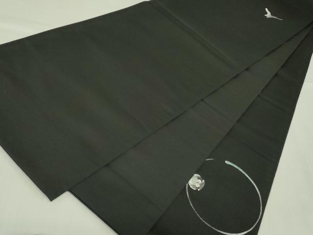 平和屋着物●太鼓柄袋帯 梟 ふくろう 黒地 銀糸 正絹 逸品 DABB7810op