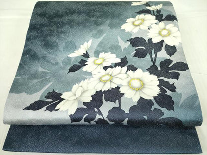 平和屋着物●京の匠日展作家 丹下雄介 太鼓柄袋帯 草花 銀通し地 やまと誂製 正絹 逸品 未使用 DABB7812op