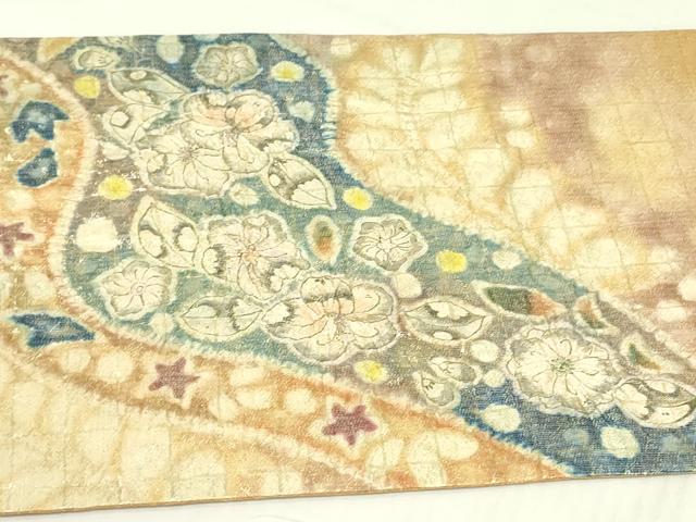 平和屋着物●太鼓柄袋帯 作家物 絞り 手抽紋 辻が花 金通し地 正絹 逸品 DABB7817op