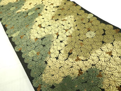 平和屋着物●内山晴祥　手描き　全通柄袋帯　唐織　菊花暦　吉祥　黒地　金糸　長尺　反端付き　正絹　逸品　未使用　DABB7819op