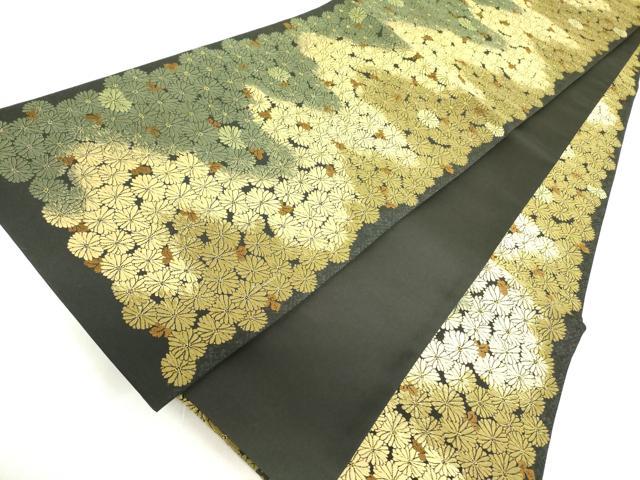 平和屋着物●内山晴祥　手描き　全通柄袋帯　唐織　菊花暦　吉祥　黒地　金糸　長尺　反端付き　正絹　逸品　未使用　DABB7819op