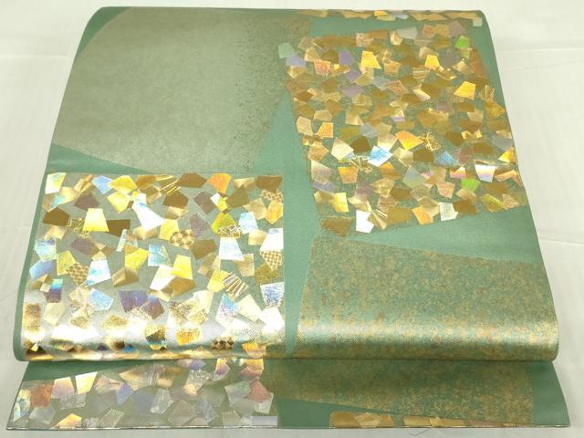 平和屋着物●金彩友禅作家 金彩の魔術師 堀省平 金煌織 六通柄袋帯 色紙箔文 金銀彩 正絹 逸品 DABB7821op