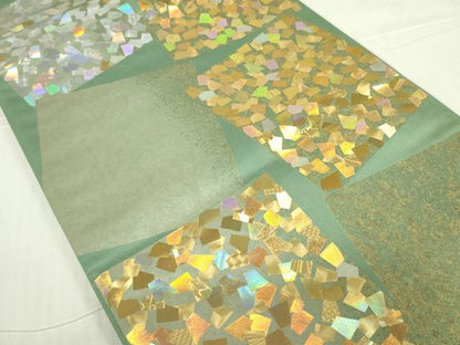 平和屋着物●金彩友禅作家 金彩の魔術師 堀省平 金煌織 六通柄袋帯 色紙箔文 金銀彩 正絹 逸品 DABB7821op