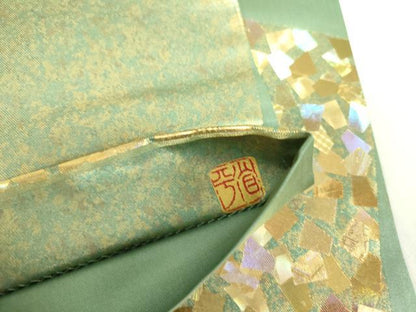 平和屋着物●金彩友禅作家 金彩の魔術師 堀省平 金煌織 六通柄袋帯 色紙箔文 金銀彩 正絹 逸品 DABB7821op