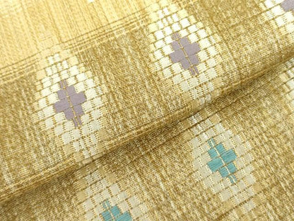 平和屋着物●西陣　橋本テル織物謹製　六通柄袋帯　唐織　幾何学花文　花織　真綿バンブー和紙織　証紙付き　逸品　未使用　DABB7823op