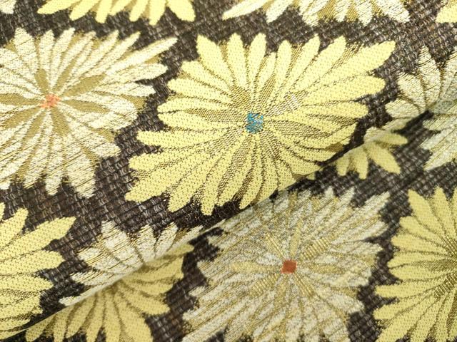 平和屋着物▽六通柄袋帯 スリーシーズン 春夏秋 唐織 菊菱文 金糸 正絹 逸品 DABB7829op