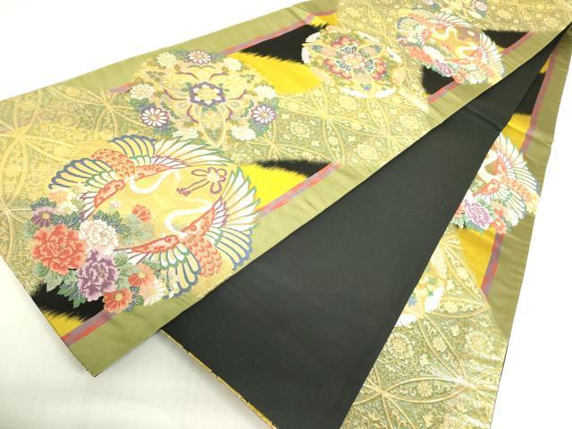 平和屋着物●六通柄袋帯　唐織　向かい鶴花文　金銀糸　正絹　逸品　DABB7832op