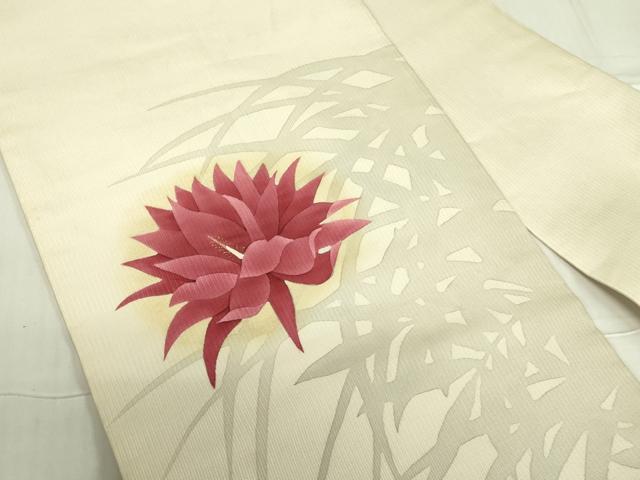 平和屋着物●九寸名古屋帯　作家物　草花　ろうけつ染め　金彩　正絹　逸品　DABB7844op