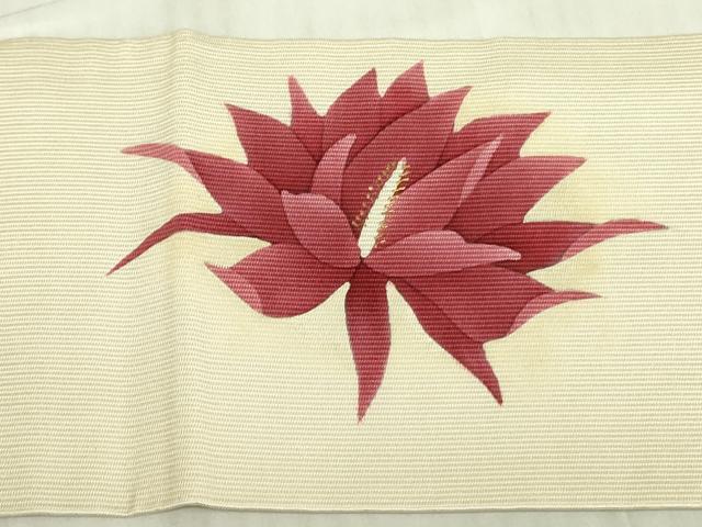 平和屋着物●九寸名古屋帯　作家物　草花　ろうけつ染め　金彩　正絹　逸品　DABB7844op