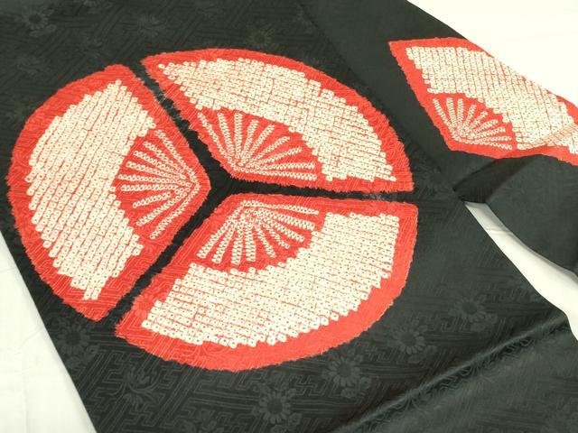 平和屋着物▼九寸名古屋帯　絞り　扇面文　黒地　正絹　逸品　DABB7848op