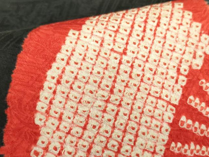 平和屋着物▼九寸名古屋帯　絞り　扇面文　黒地　正絹　逸品　DABB7848op