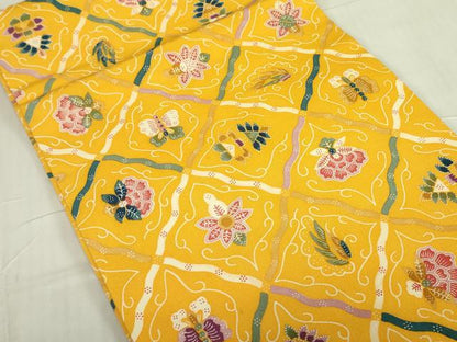 平和屋着物●九寸開き名古屋帯　型染　草花　鬼しぼ縮緬　正絹　逸品　DABB7853op