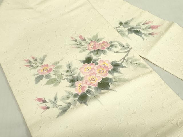 平和屋着物●九寸名古屋帯　作家物　手描き　髭紬　草花　正絹　逸品　DABB7866op