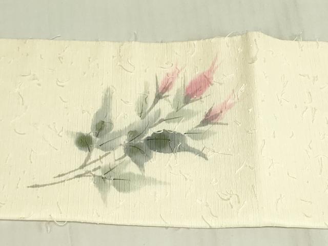 平和屋着物●九寸名古屋帯　作家物　手描き　髭紬　草花　正絹　逸品　DABB7866op