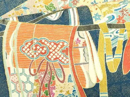平和屋着物●太鼓柄袋帯　作家物　刺繍　誰が袖花文　金彩　金通し地　正絹　逸品　未使用　DABB7875op