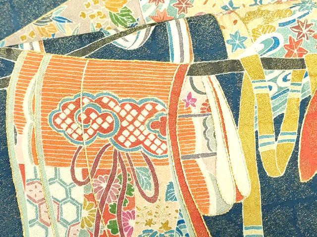 平和屋着物●太鼓柄袋帯　作家物　刺繍　誰が袖花文　金彩　金通し地　正絹　逸品　未使用　DABB7875op