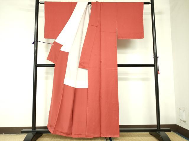 平和屋着物■上質な色無地　亀甲笹地紋　紅海老茶色　正絹　逸品　DABB7915op