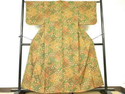 平和屋着物■上質な小紋　草花　正絹　紬地　逸品　DABB7950op