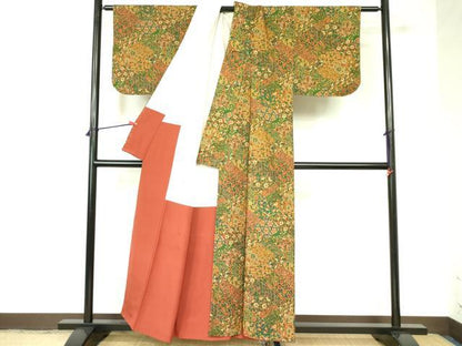 平和屋着物■上質な小紋　草花　正絹　紬地　逸品　DABB7950op