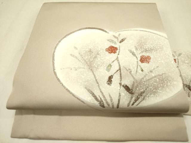 平和屋着物●塩瀬　九寸名古屋帯　草花　ろうけつ染め　正絹　逸品　DABB7995op