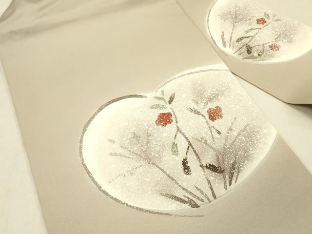 平和屋着物●塩瀬　九寸名古屋帯　草花　ろうけつ染め　正絹　逸品　DABB7995op