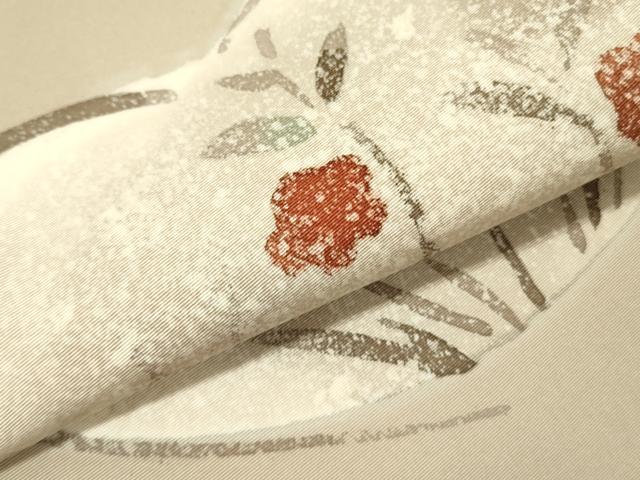 平和屋着物●塩瀬　九寸名古屋帯　草花　ろうけつ染め　正絹　逸品　DABB7995op
