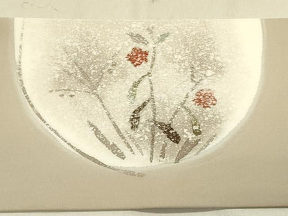 平和屋着物●塩瀬　九寸名古屋帯　草花　ろうけつ染め　正絹　逸品　DABB7995op