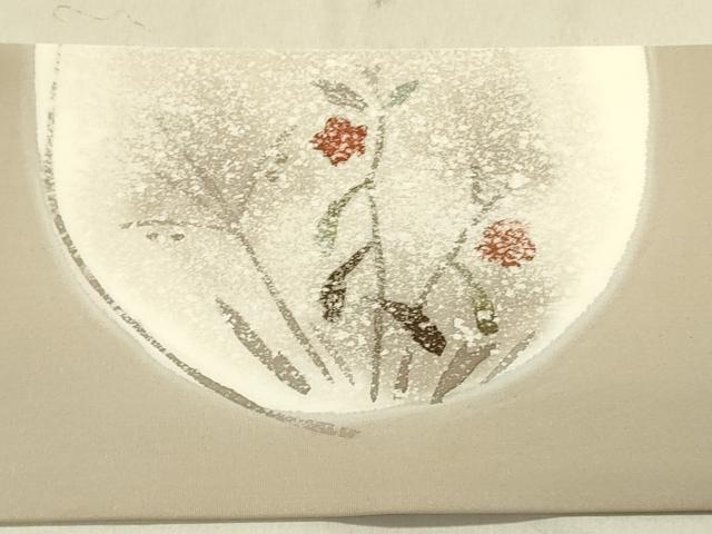 平和屋着物●塩瀬　九寸名古屋帯　草花　ろうけつ染め　正絹　逸品　DABB7995op