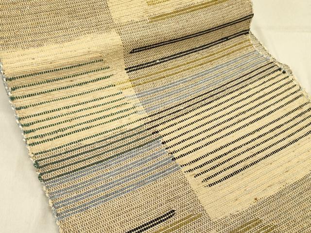 平和屋着物●八寸名古屋帯　紬地　ぜんまい紬　変わり横段文　正絹　逸品　DABB7997op