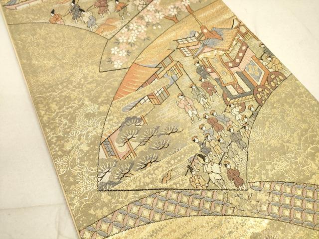 平和屋着物◎六通柄袋帯 地紙風景文 京洛夢幻 金糸 正絹 逸品 DABB8011xg