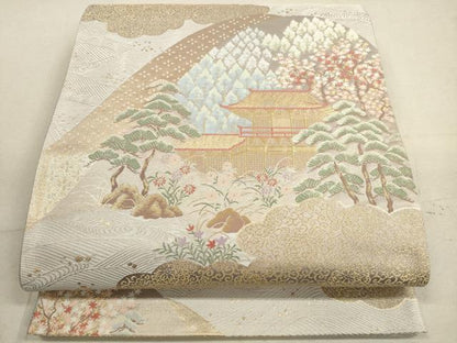 平和屋着物◎六通柄袋帯　風景文　金糸　正絹　逸品　DABB8083xg