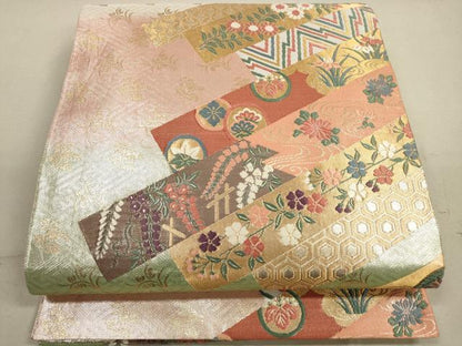 平和屋着物◎佐賀錦　六通柄袋帯　唐織　研彩能衣秀文　金糸　正絹　逸品　DABB8095xg
