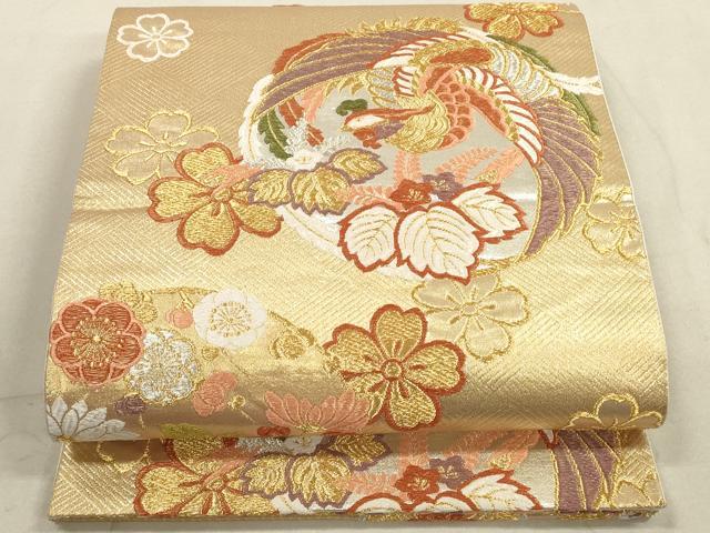 平和屋着物◎六通柄袋帯　桜花鳥丸文　金銀糸　三越扱い　正絹　逸品　DABB8101xg