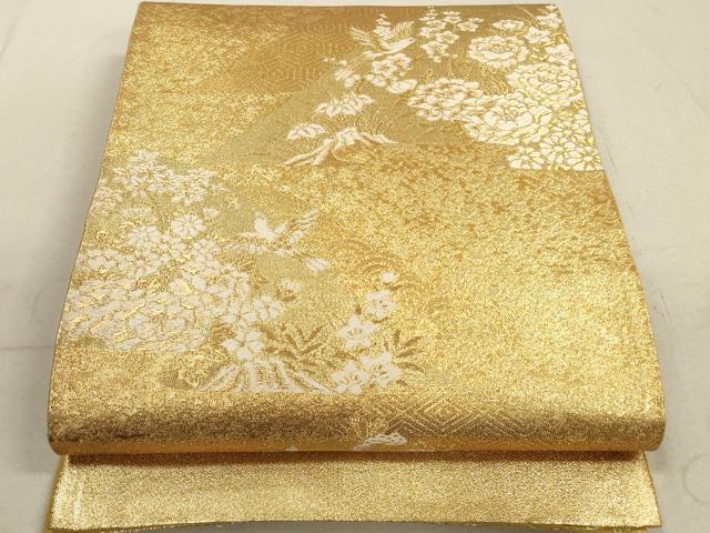 平和屋着物◎六通柄袋帯 唐織 吉祥花鳥文 金糸 正絹 逸品 DABB8152xg