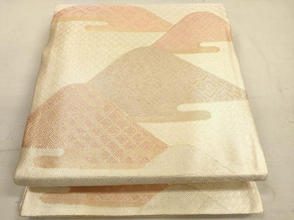 平和屋着物◎佐賀錦　本場筑前博多織　両面　六通柄袋帯　遠山吉祥文　金糸　正絹　逸品　DABB8203xg