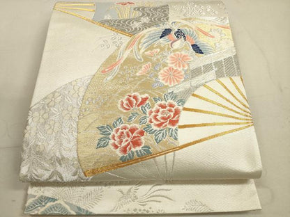 平和屋着物◎六通柄袋帯　唐織　扇面鳳凰花文　華洛錦　二重箔　正絹　逸品　DABB8205xg