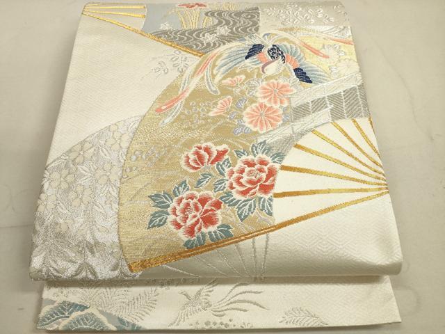 平和屋着物◎六通柄袋帯　唐織　扇面鳳凰花文　華洛錦　二重箔　正絹　逸品　DABB8205xg