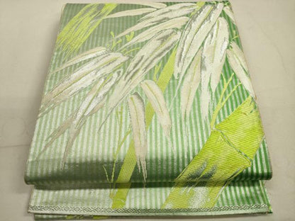 平和屋着物◎六通柄袋帯　唐織　笹竹文　銀糸　正絹　逸品　DABB8233xg