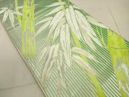 平和屋着物◎六通柄袋帯　唐織　笹竹文　銀糸　正絹　逸品　DABB8233xg