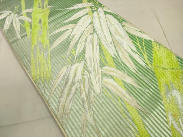 平和屋着物◎六通柄袋帯　唐織　笹竹文　銀糸　正絹　逸品　DABB8233xg