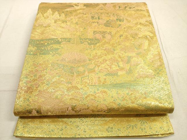平和屋着物◎六通柄袋帯 風景花鳥文 金糸 正絹 逸品 DABB8261xg