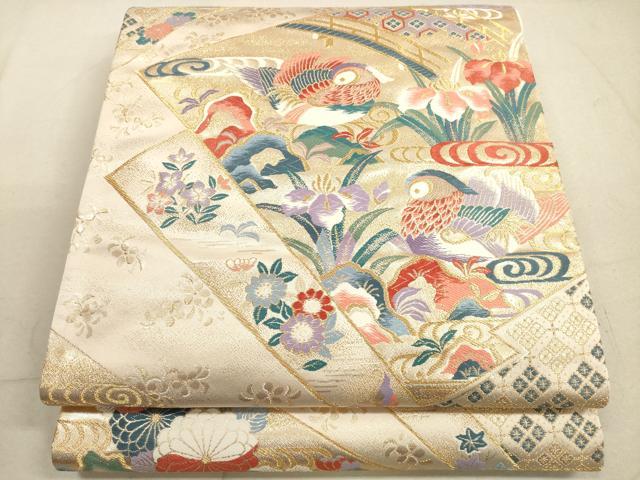平和屋着物◎西陣 互興織物謹製 六通柄袋帯 唐織 能衣おしどり文 金糸 正絹 逸品 DABB8265xg