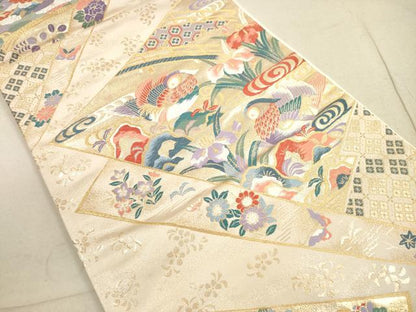 平和屋着物◎西陣 互興織物謹製 六通柄袋帯 唐織 能衣おしどり文 金糸 正絹 逸品 DABB8265xg