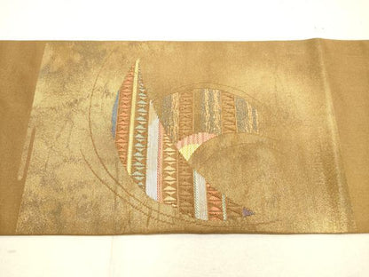 平和屋着物◎九寸名古屋帯　刺繍　幾何学文　金銀糸　正絹　逸品　DABB8303xg